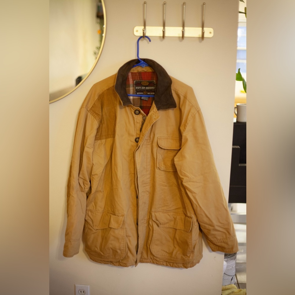 Vintage GAP Out Of Doors Mens Canvas Barn Chore Coat Size XL Camel Flannel Lined